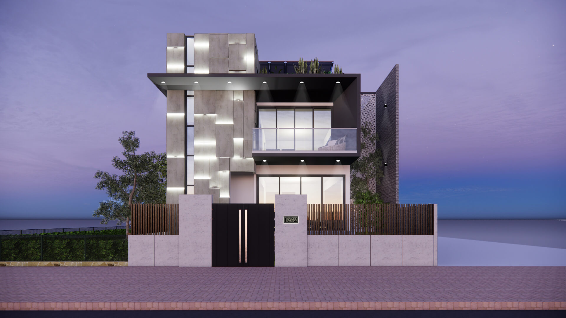front elevation night